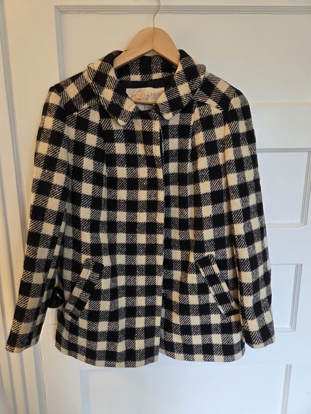 Pendleton Black & Cream Buffalo-Check Wool Pea Coat